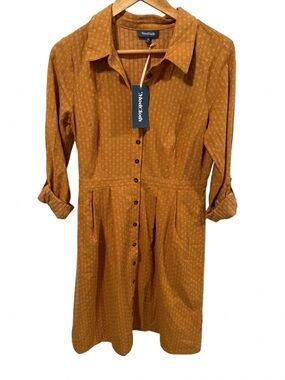 🍂 NWT ModCloth Mustard Yellow Button-Front Midi Dress Size 10